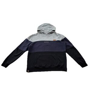 Tentree Mens Hoodie Large Colorblock Gray Navy Black Pullover Organic Cotton